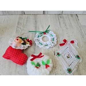 Vintage stocking wreath crochet ornament Xmas tree set